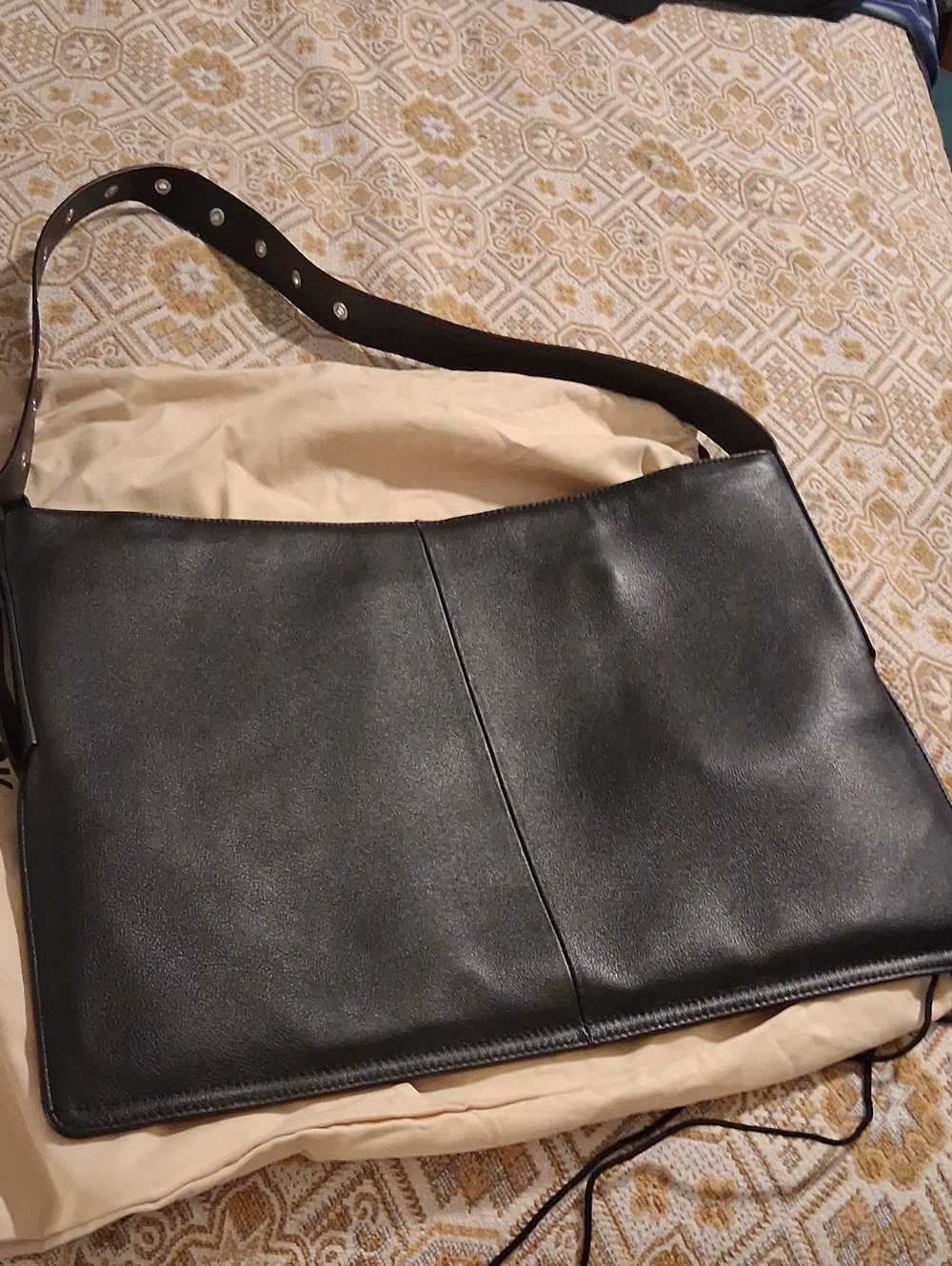 NIB Late To Work Luxe Kite Bag Black Leather Unisex Crissbody Purse - Picture 10 of 13